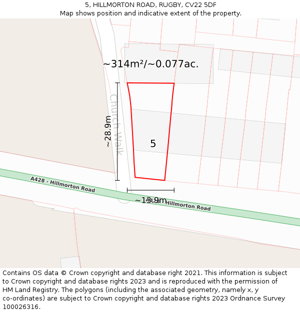 5, HILLMORTON ROAD, RUGBY, CV22 5DF: Plot and title map