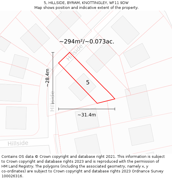 5, HILLSIDE, BYRAM, KNOTTINGLEY, WF11 9DW: Plot and title map