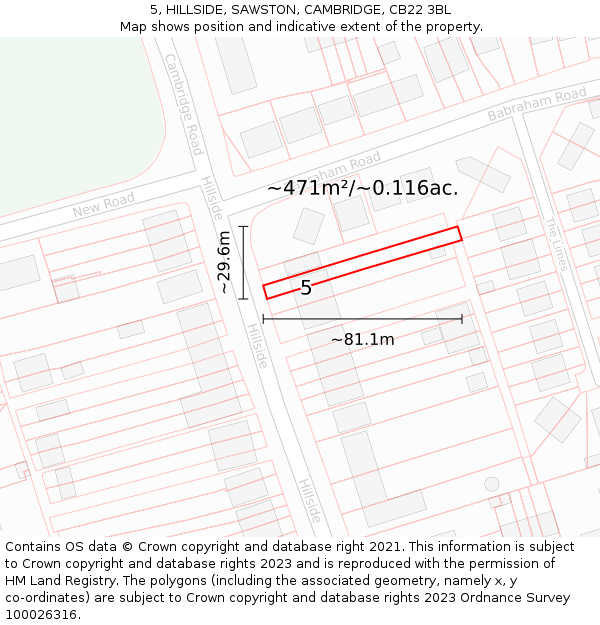 5, HILLSIDE, SAWSTON, CAMBRIDGE, CB22 3BL: Plot and title map