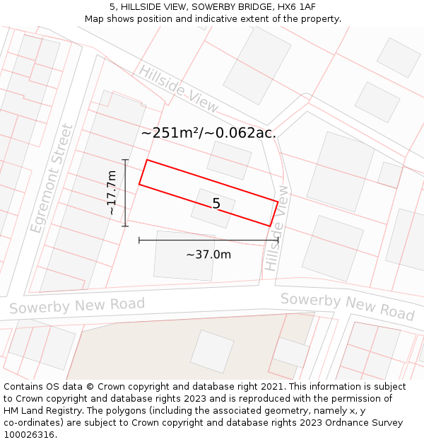 5, HILLSIDE VIEW, SOWERBY BRIDGE, HX6 1AF: Plot and title map