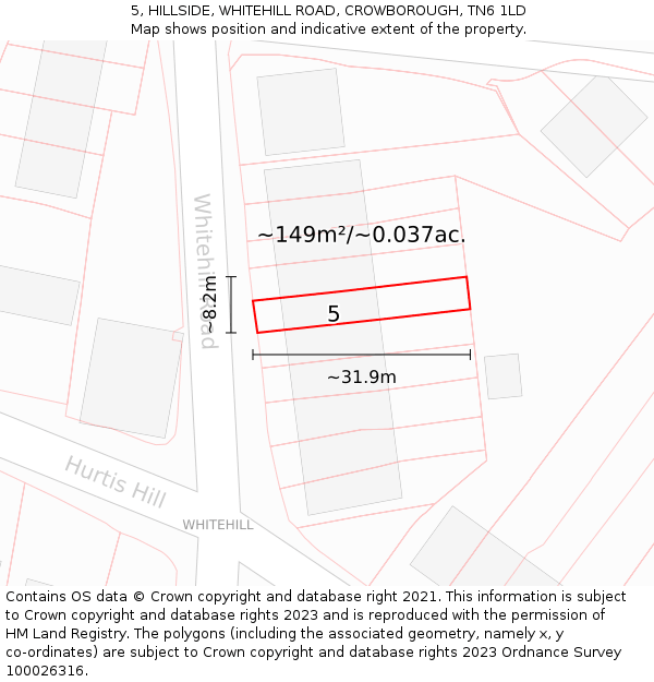 5, HILLSIDE, WHITEHILL ROAD, CROWBOROUGH, TN6 1LD: Plot and title map