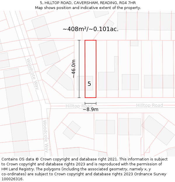 5, HILLTOP ROAD, CAVERSHAM, READING, RG4 7HR: Plot and title map