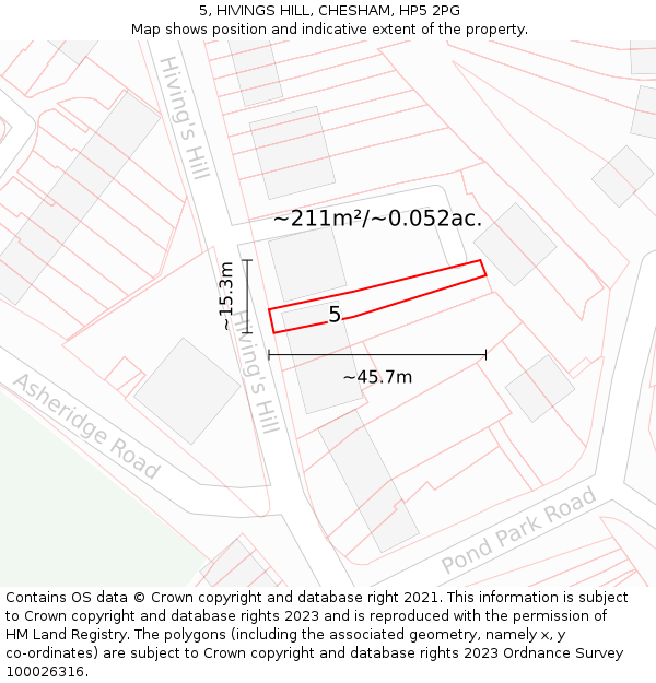 5, HIVINGS HILL, CHESHAM, HP5 2PG: Plot and title map