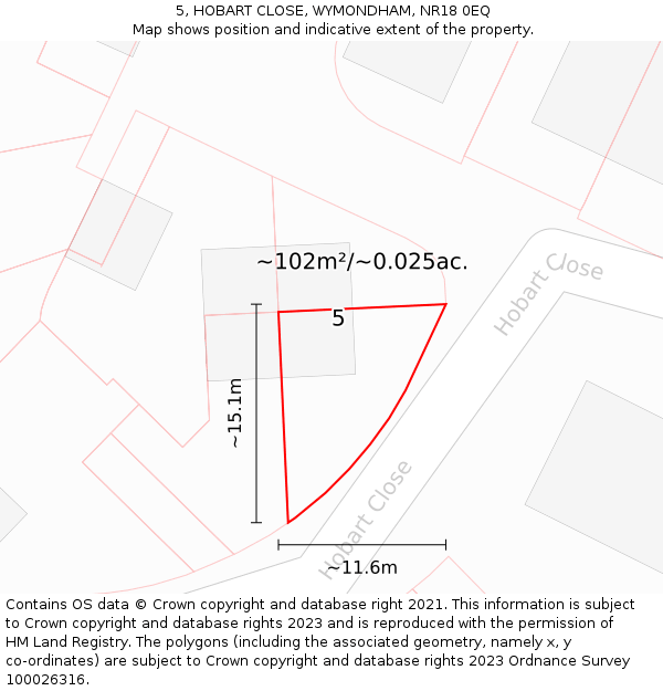 5, HOBART CLOSE, WYMONDHAM, NR18 0EQ: Plot and title map