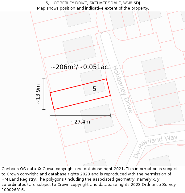 5, HOBBERLEY DRIVE, SKELMERSDALE, WN8 6DJ: Plot and title map