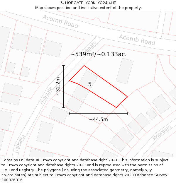 5, HOBGATE, YORK, YO24 4HE: Plot and title map