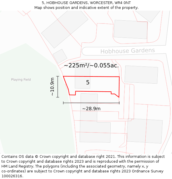 5, HOBHOUSE GARDENS, WORCESTER, WR4 0NT: Plot and title map