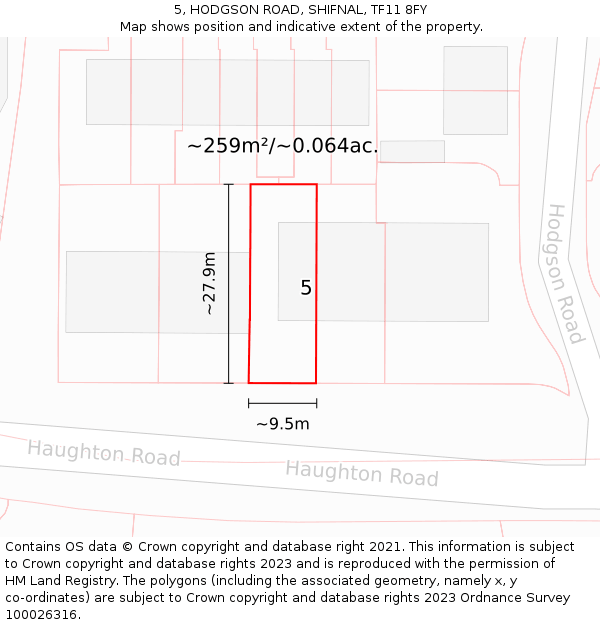 5, HODGSON ROAD, SHIFNAL, TF11 8FY: Plot and title map
