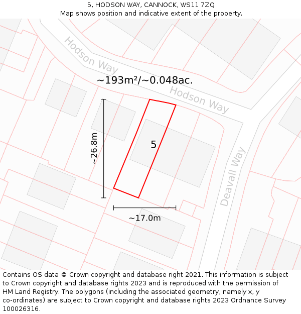 5, HODSON WAY, CANNOCK, WS11 7ZQ: Plot and title map