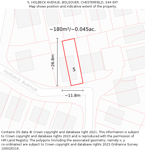 5, HOLBECK AVENUE, BOLSOVER, CHESTERFIELD, S44 6XT: Plot and title map