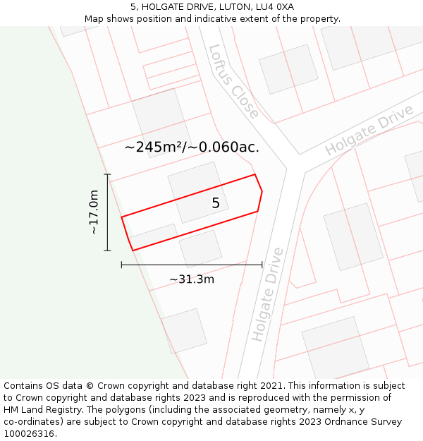 5, HOLGATE DRIVE, LUTON, LU4 0XA: Plot and title map