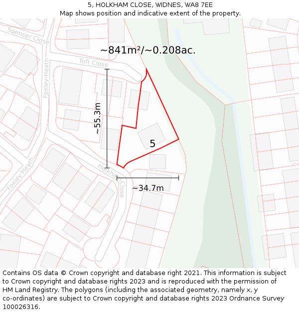 5, HOLKHAM CLOSE, WIDNES, WA8 7EE: Plot and title map