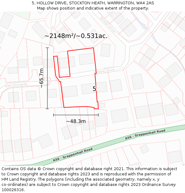 5, HOLLOW DRIVE, STOCKTON HEATH, WARRINGTON, WA4 2AS: Plot and title map