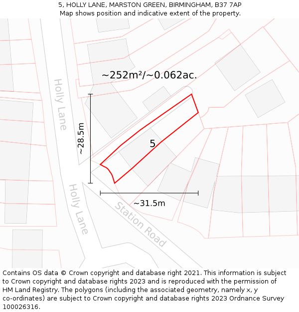 5, HOLLY LANE, MARSTON GREEN, BIRMINGHAM, B37 7AP: Plot and title map