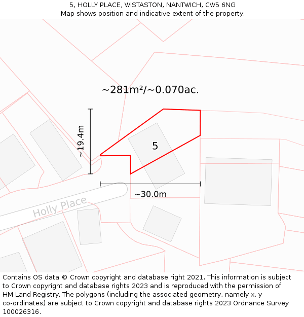 5, HOLLY PLACE, WISTASTON, NANTWICH, CW5 6NG: Plot and title map