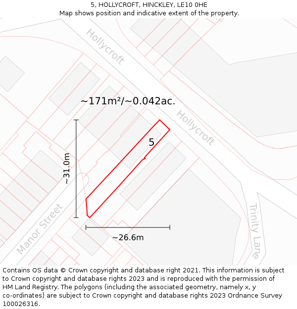 5, HOLLYCROFT, HINCKLEY, LE10 0HE: Plot and title map