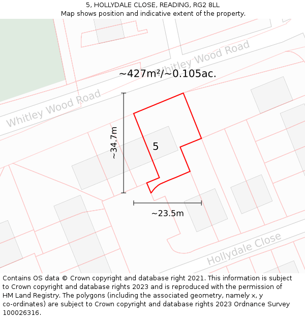 5, HOLLYDALE CLOSE, READING, RG2 8LL: Plot and title map