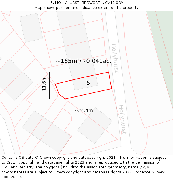 5, HOLLYHURST, BEDWORTH, CV12 0DY: Plot and title map