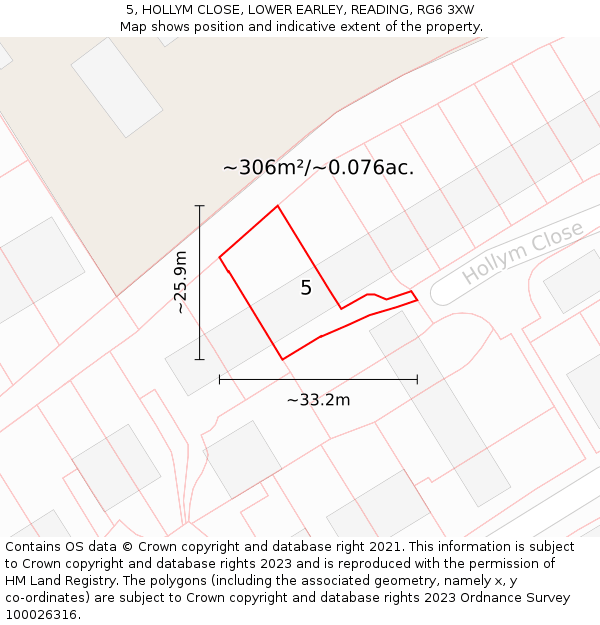 5, HOLLYM CLOSE, LOWER EARLEY, READING, RG6 3XW: Plot and title map