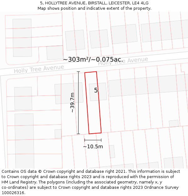 5, HOLLYTREE AVENUE, BIRSTALL, LEICESTER, LE4 4LG: Plot and title map