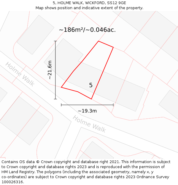 5, HOLME WALK, WICKFORD, SS12 9GE: Plot and title map