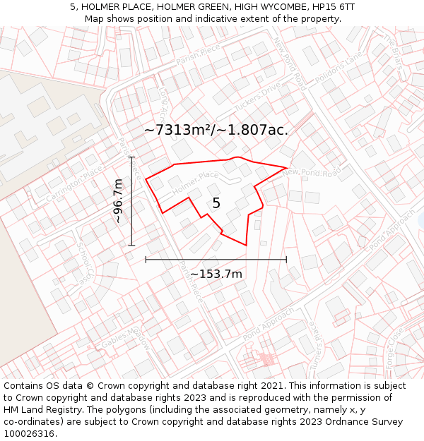 5, HOLMER PLACE, HOLMER GREEN, HIGH WYCOMBE, HP15 6TT: Plot and title map