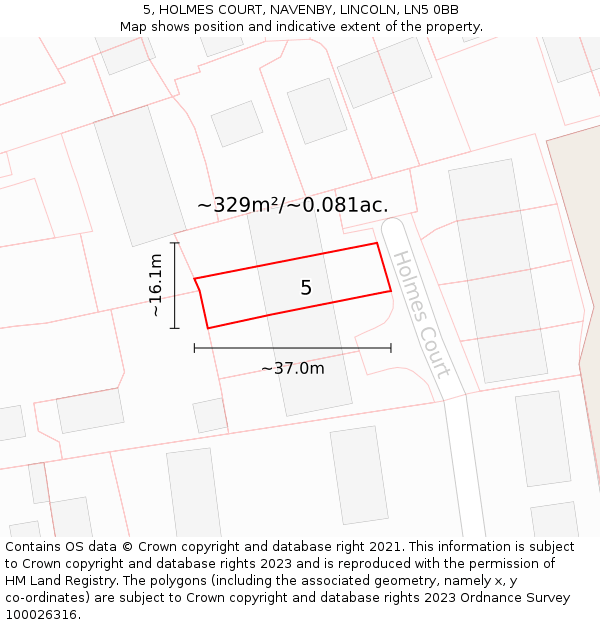 5, HOLMES COURT, NAVENBY, LINCOLN, LN5 0BB: Plot and title map