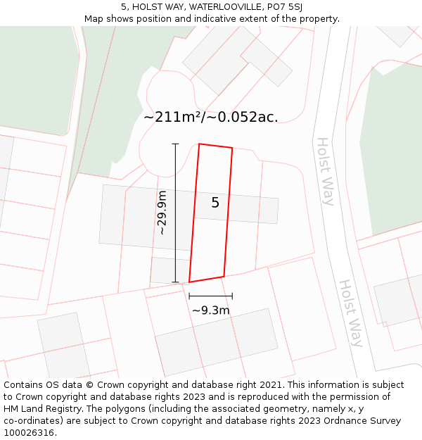 5, HOLST WAY, WATERLOOVILLE, PO7 5SJ: Plot and title map