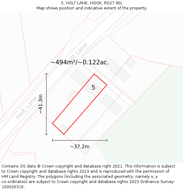 5, HOLT LANE, HOOK, RG27 9EL: Plot and title map