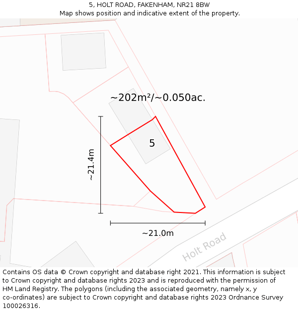 5, HOLT ROAD, FAKENHAM, NR21 8BW: Plot and title map