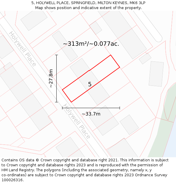 5, HOLYWELL PLACE, SPRINGFIELD, MILTON KEYNES, MK6 3LP: Plot and title map