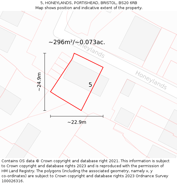 5, HONEYLANDS, PORTISHEAD, BRISTOL, BS20 6RB: Plot and title map