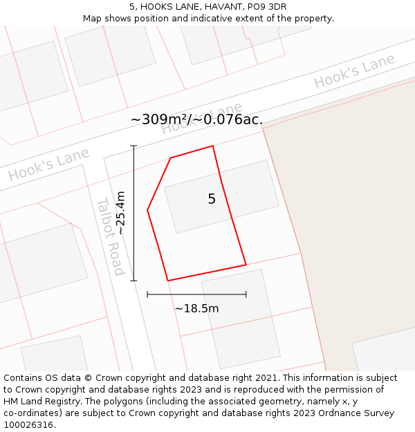 5, HOOKS LANE, HAVANT, PO9 3DR: Plot and title map