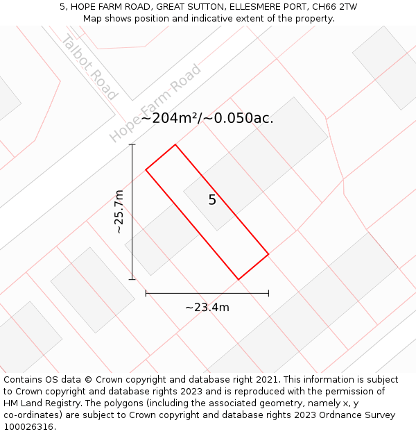 5, HOPE FARM ROAD, GREAT SUTTON, ELLESMERE PORT, CH66 2TW: Plot and title map