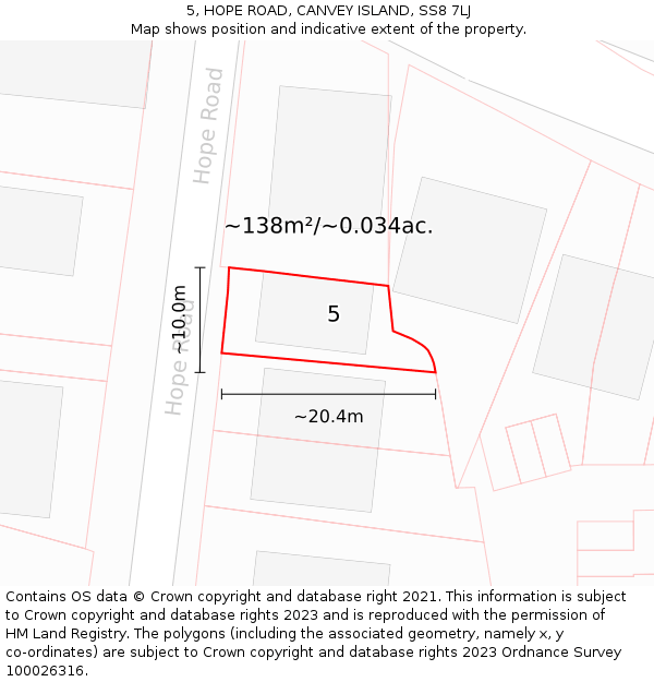 5, HOPE ROAD, CANVEY ISLAND, SS8 7LJ: Plot and title map