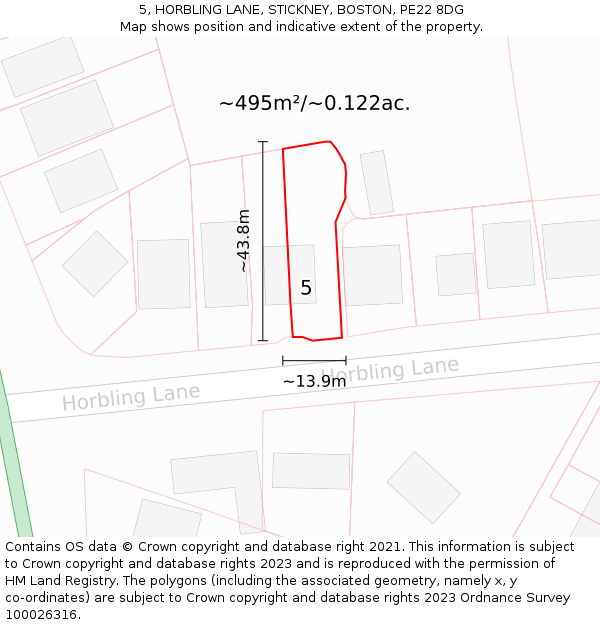 5, HORBLING LANE, STICKNEY, BOSTON, PE22 8DG: Plot and title map