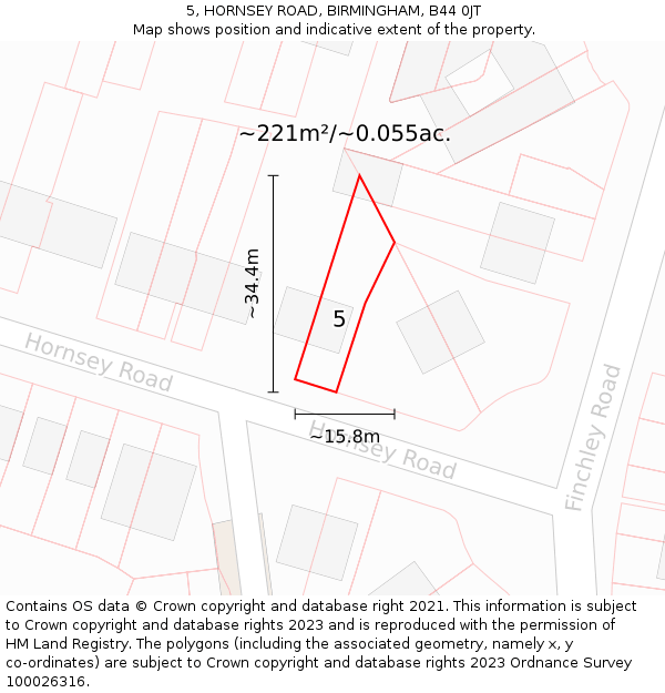 5, HORNSEY ROAD, BIRMINGHAM, B44 0JT: Plot and title map