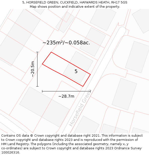 5, HORSEFIELD GREEN, CUCKFIELD, HAYWARDS HEATH, RH17 5GS: Plot and title map