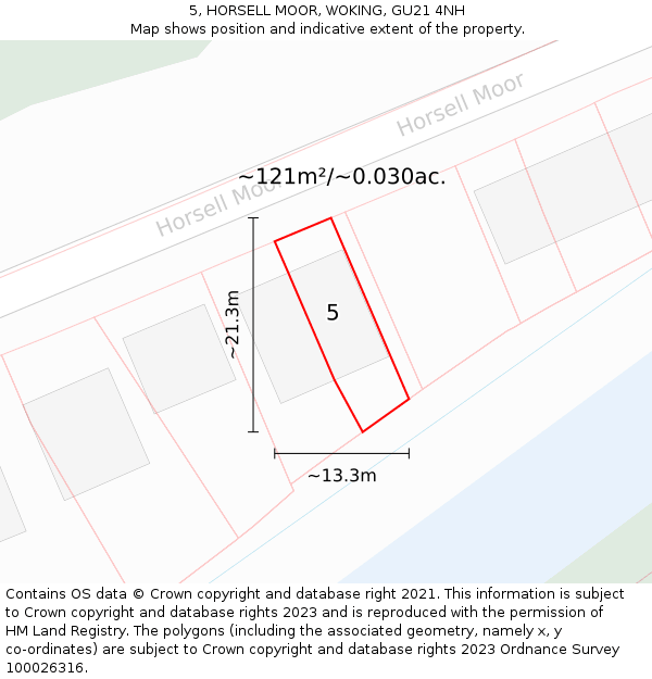 5, HORSELL MOOR, WOKING, GU21 4NH: Plot and title map