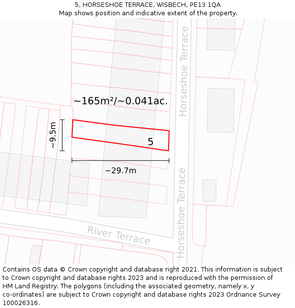 5, HORSESHOE TERRACE, WISBECH, PE13 1QA: Plot and title map