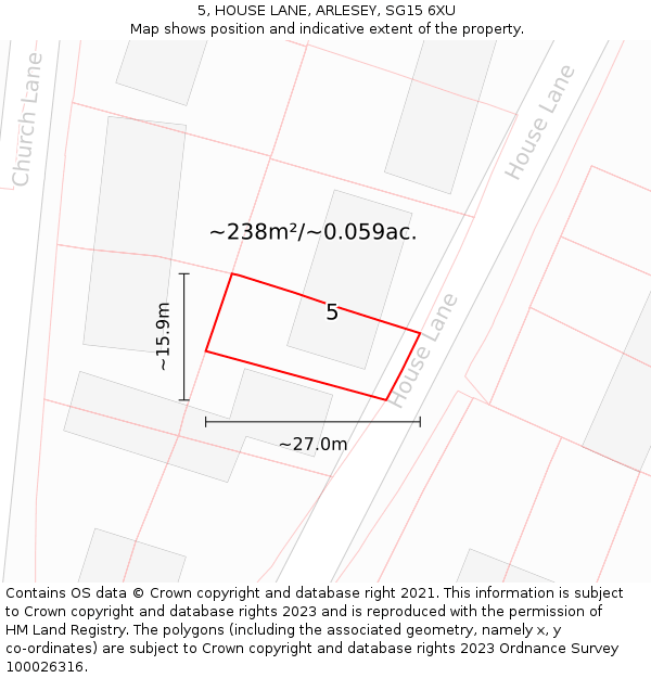 5, HOUSE LANE, ARLESEY, SG15 6XU: Plot and title map