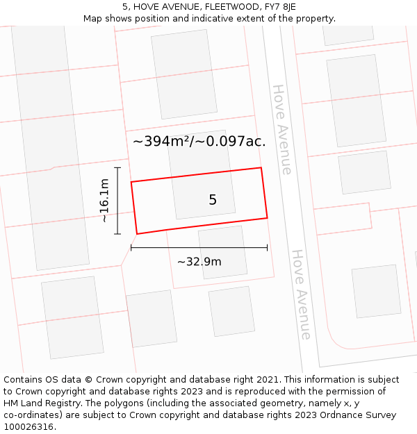 5, HOVE AVENUE, FLEETWOOD, FY7 8JE: Plot and title map