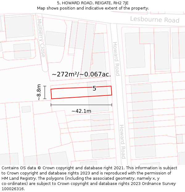 5, HOWARD ROAD, REIGATE, RH2 7JE: Plot and title map