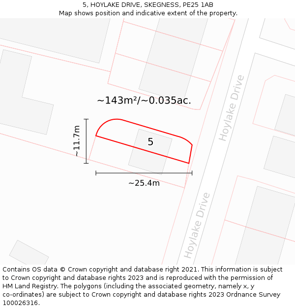 5, HOYLAKE DRIVE, SKEGNESS, PE25 1AB: Plot and title map