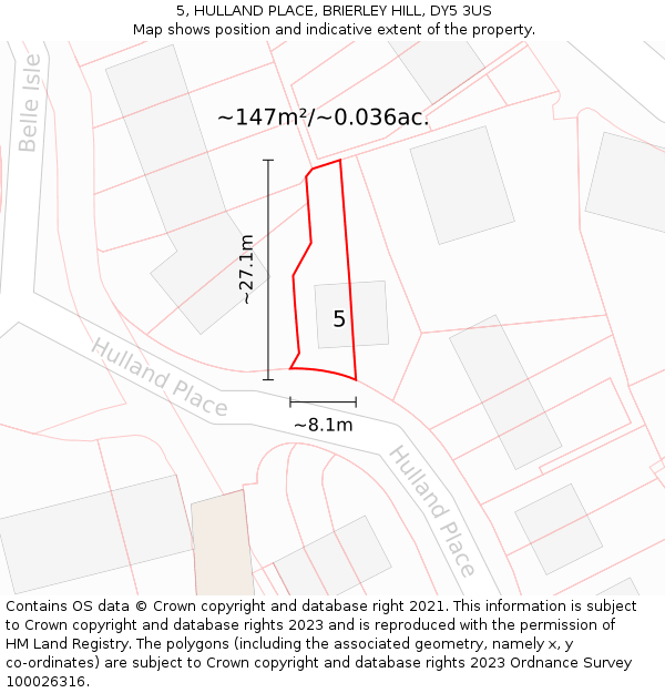 5, HULLAND PLACE, BRIERLEY HILL, DY5 3US: Plot and title map