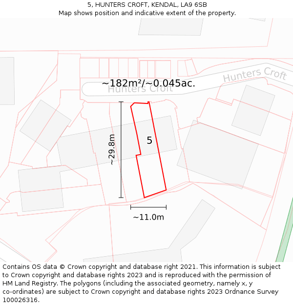 5, HUNTERS CROFT, KENDAL, LA9 6SB: Plot and title map