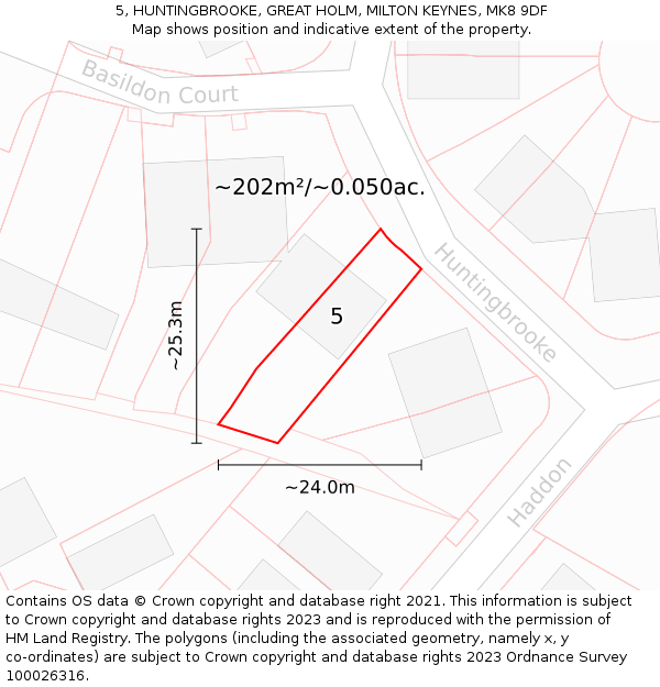 5, HUNTINGBROOKE, GREAT HOLM, MILTON KEYNES, MK8 9DF: Plot and title map