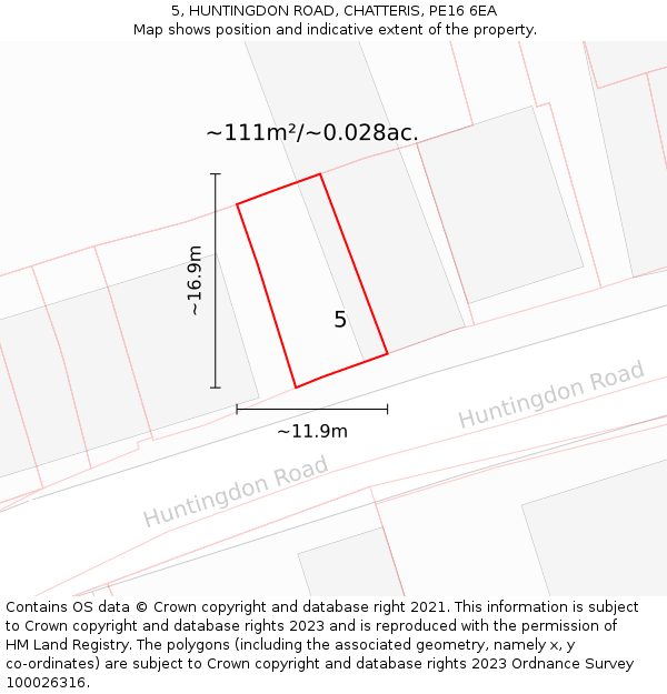 5, HUNTINGDON ROAD, CHATTERIS, PE16 6EA: Plot and title map