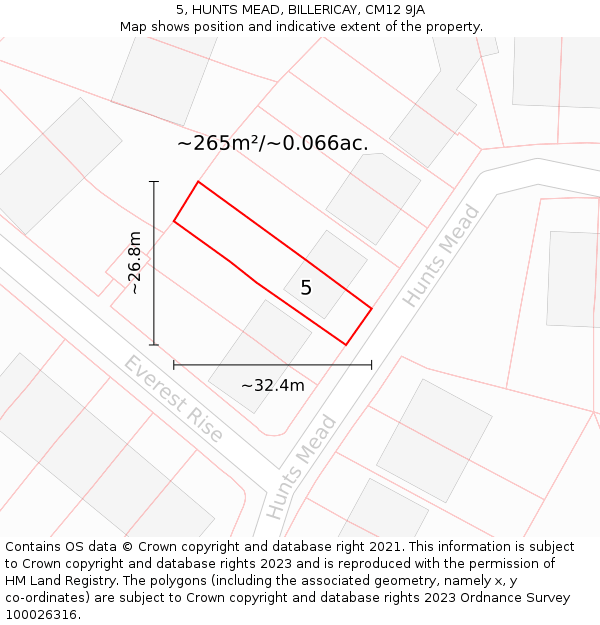 5, HUNTS MEAD, BILLERICAY, CM12 9JA: Plot and title map