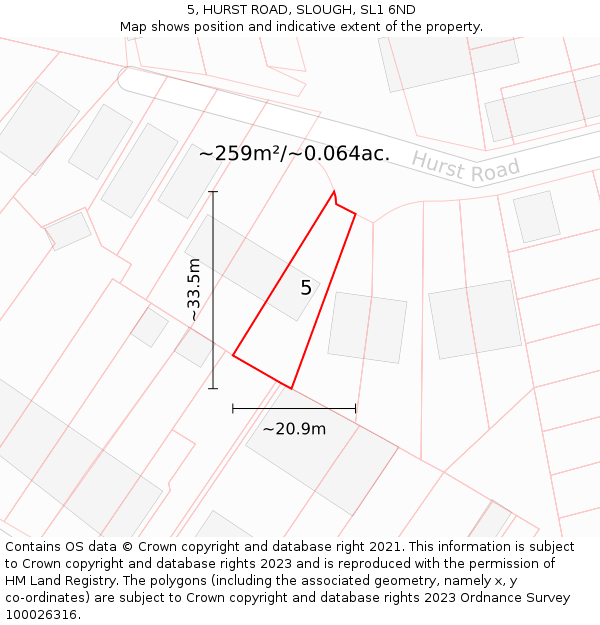 5, HURST ROAD, SLOUGH, SL1 6ND: Plot and title map